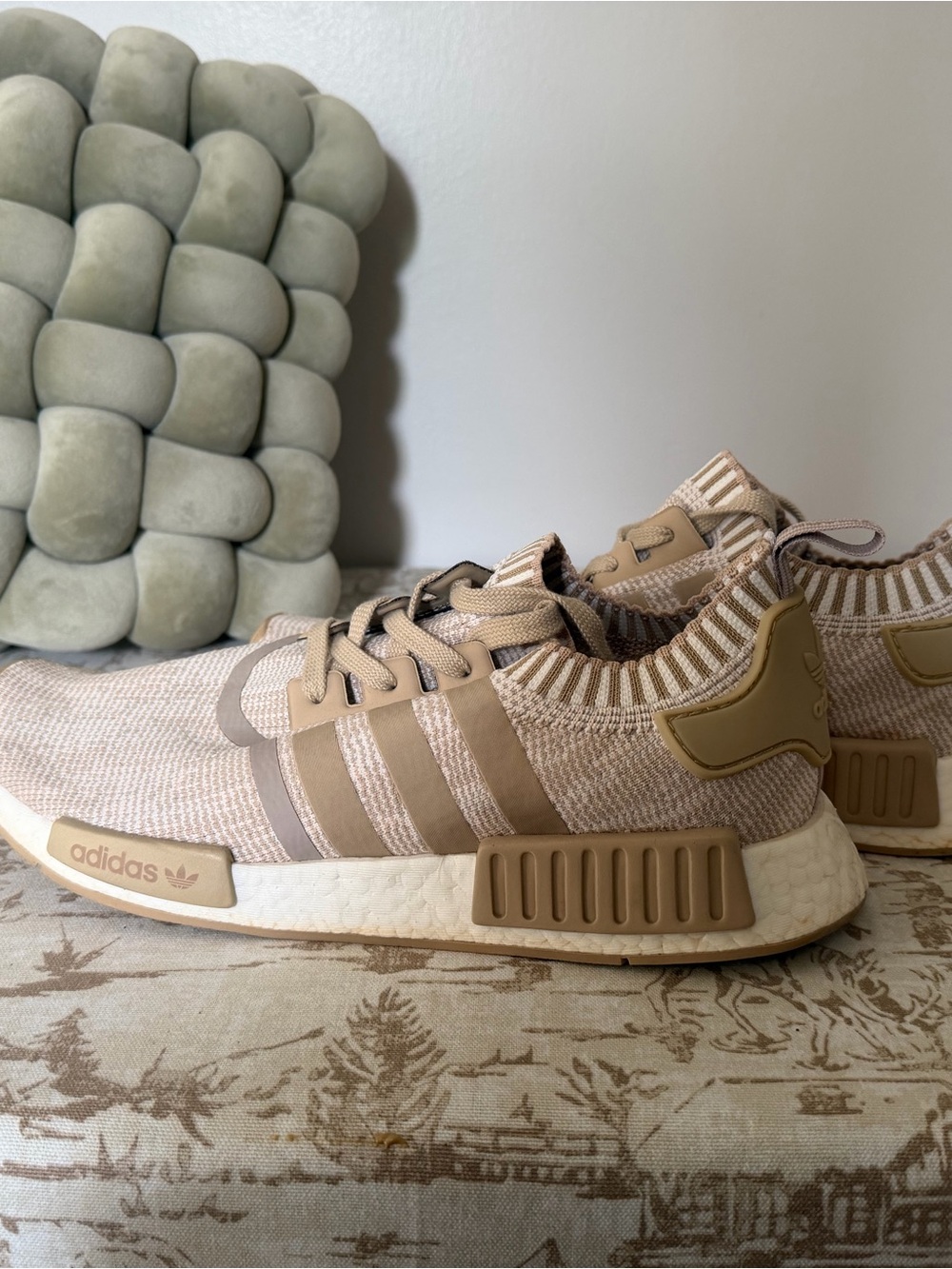 adidas Men’s NMD_R1 Primeknit Sneakers in Beige and Tan
